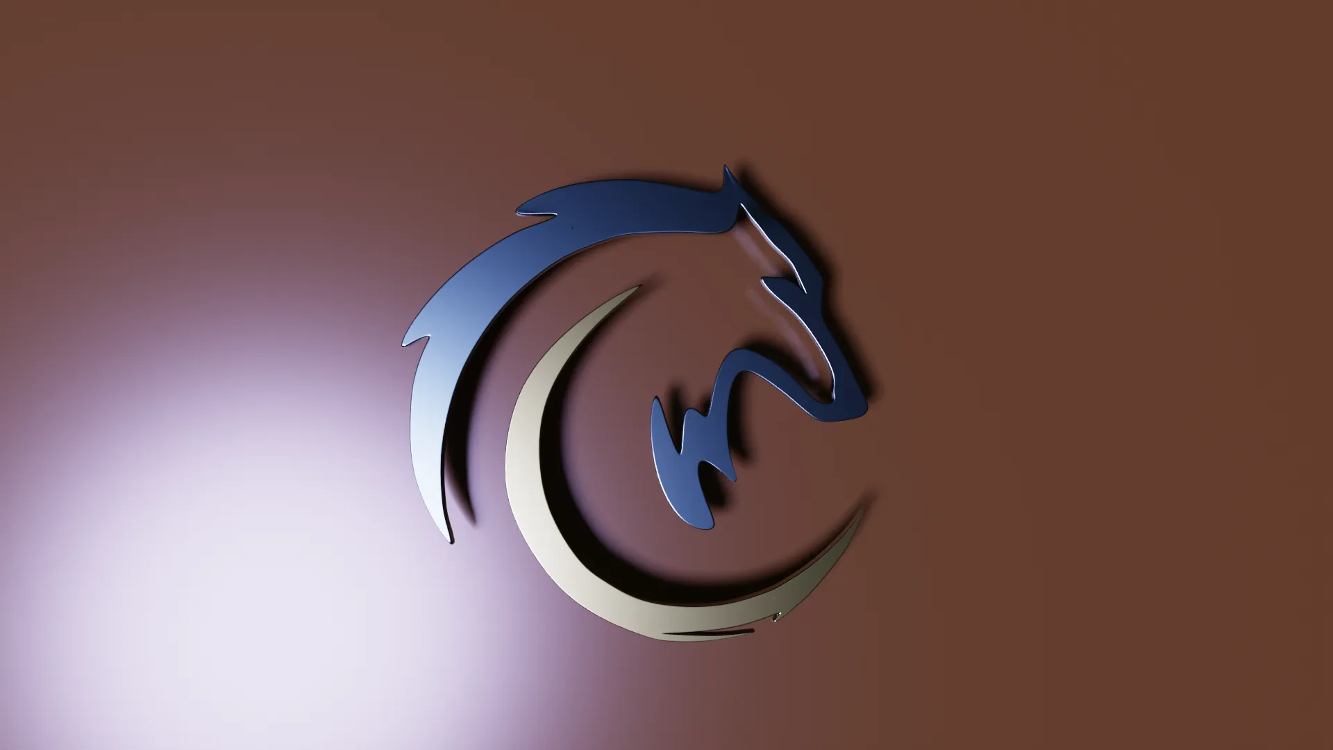 A 3D logo with a wolf.